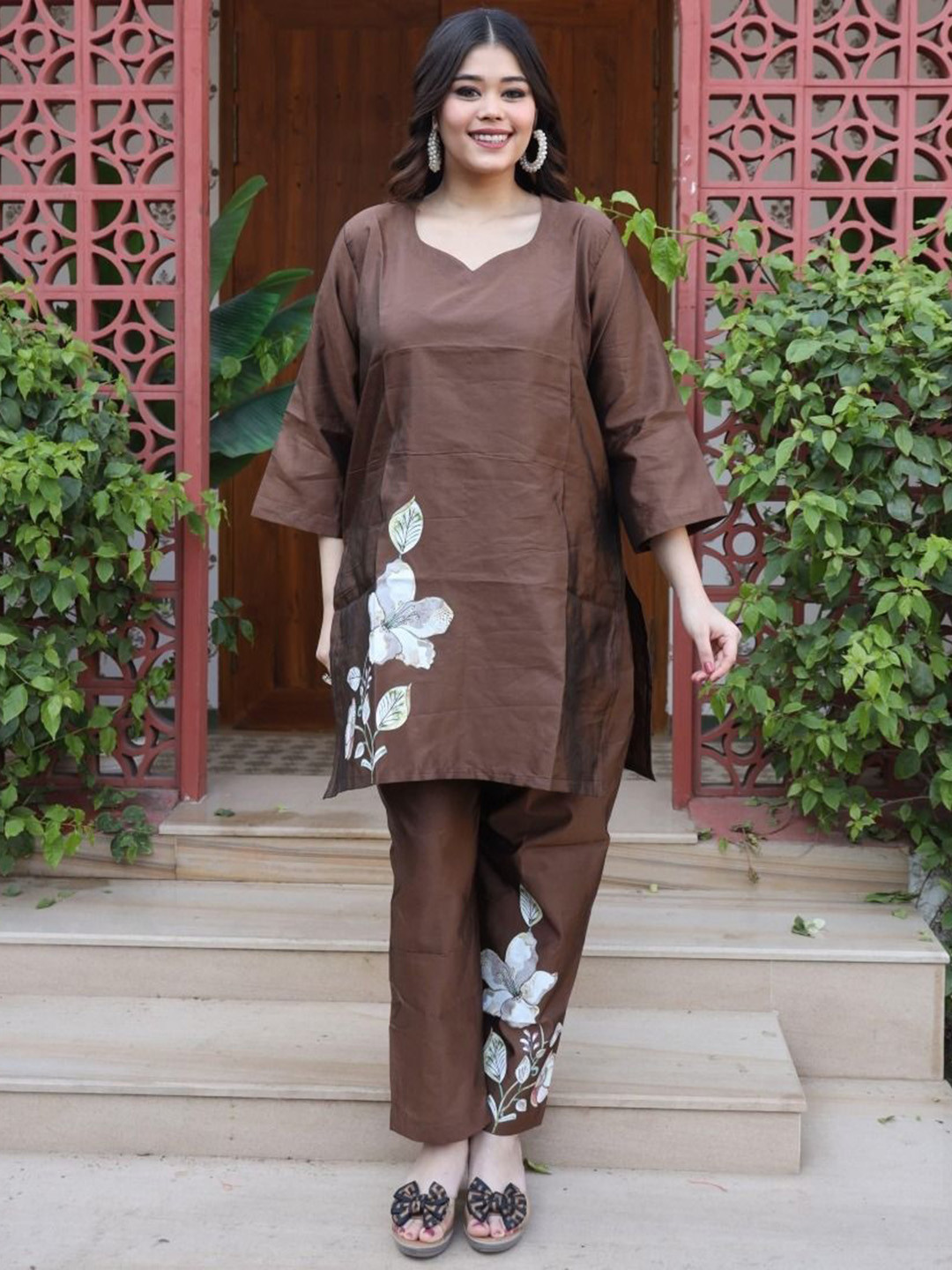 Swadeshi Shringaar Bronze Floral Co-Ord Set