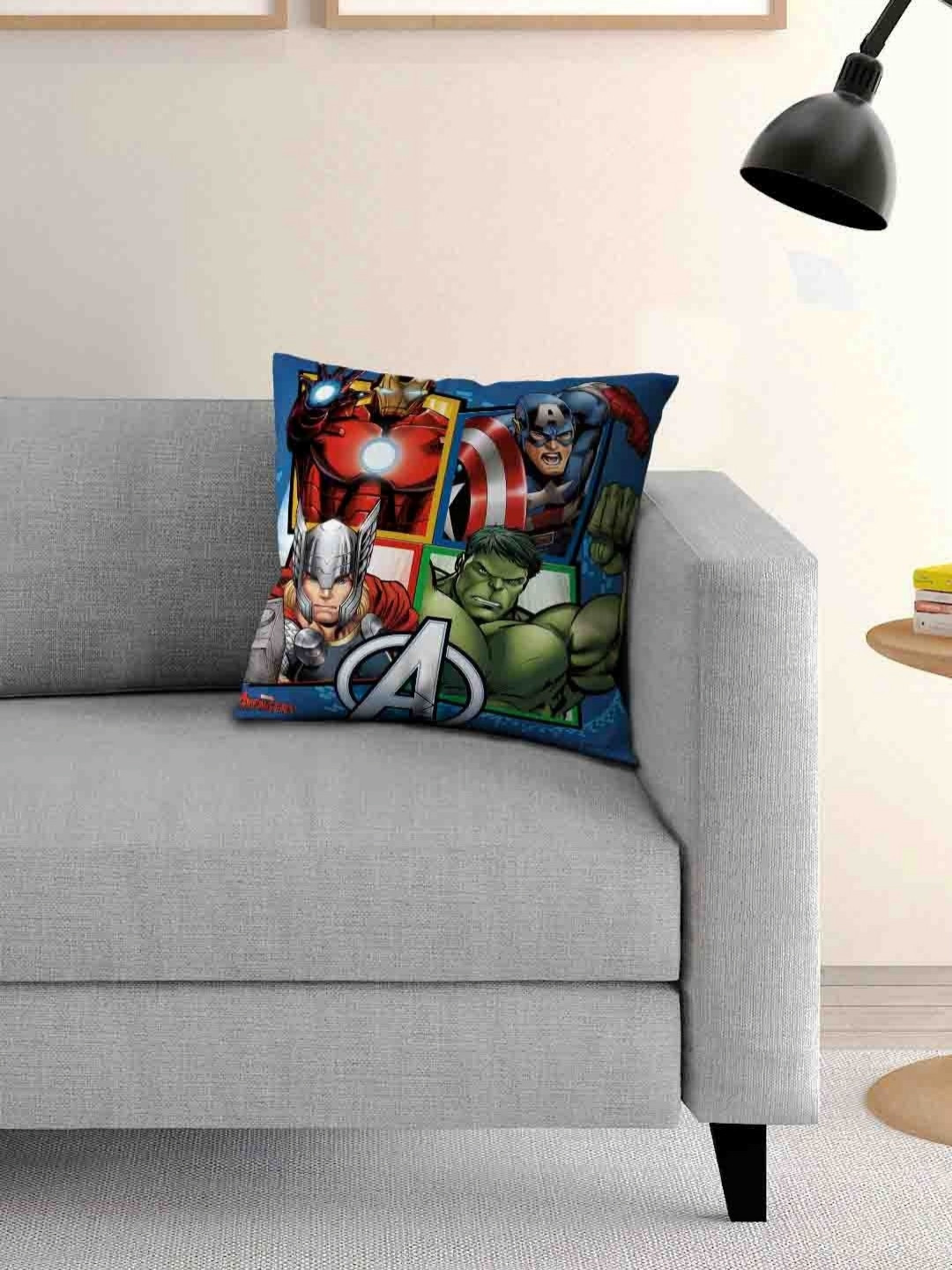 Marvel Red & Green Printed Square-Shaped Pre-Filled Cushion With Cover