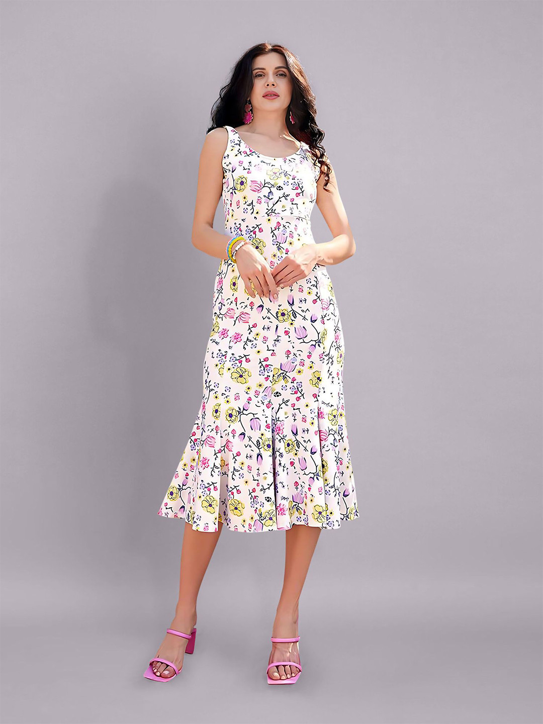 Dream Beauty Fashion Floral Printed Sheath Midi Dress