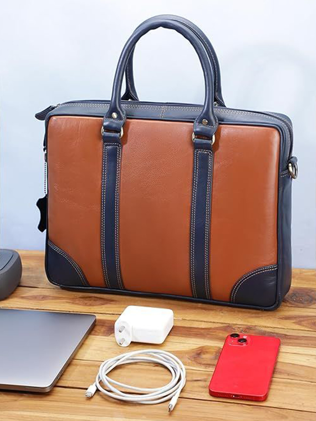 K London Unisex Solid Leather 15 Inches Laptop Bag