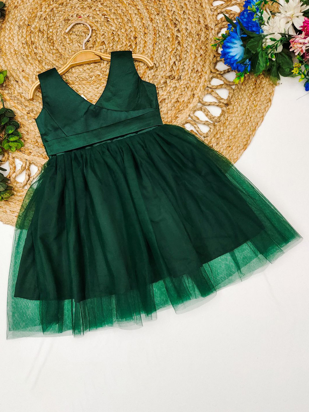 Shoryam Fashion Girls Floral Net Fit & Flare Dress