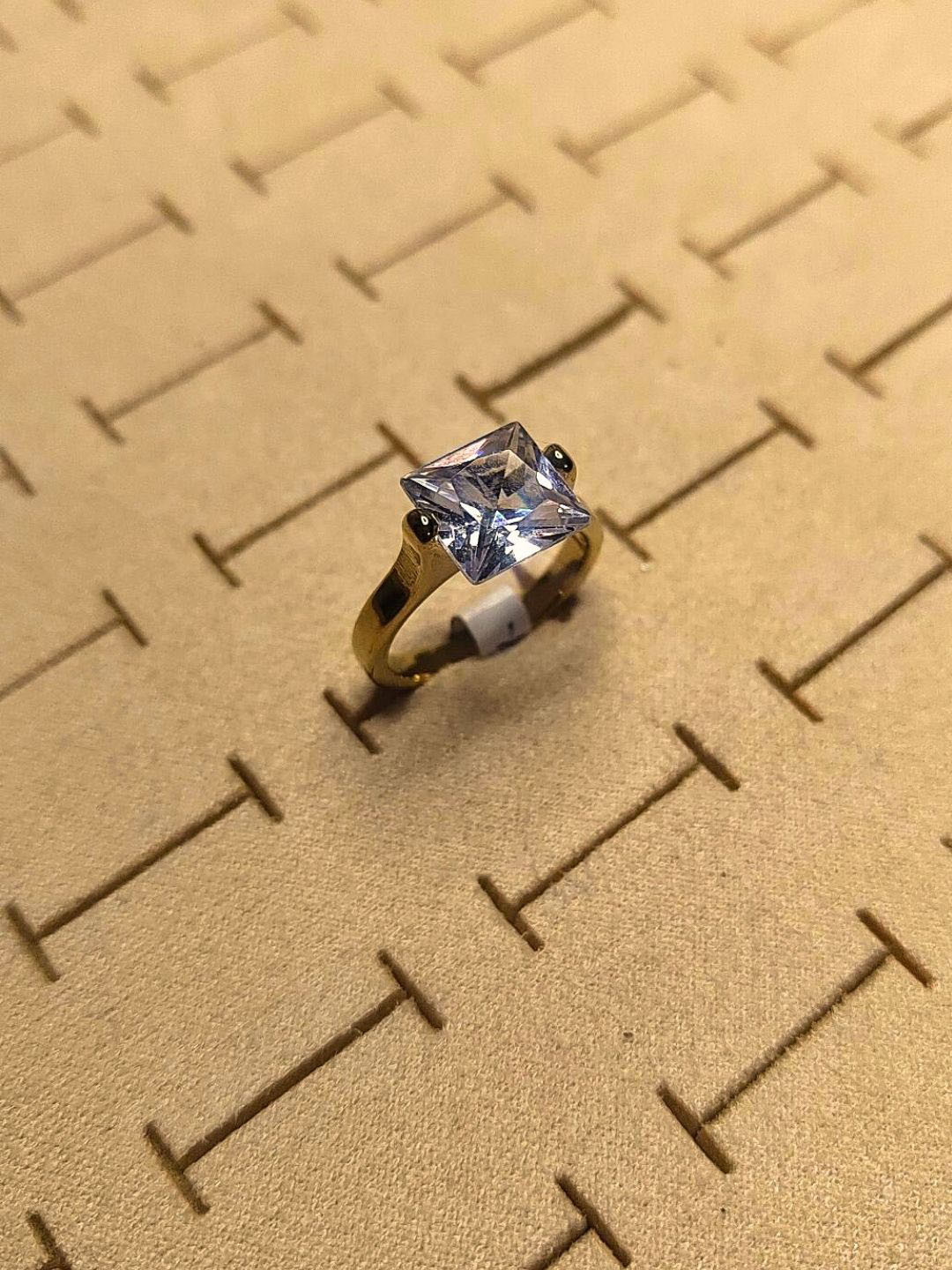 RaasRani Gold-Plated Cubic Zirconia-Studded Square Solitaire Finger Ring