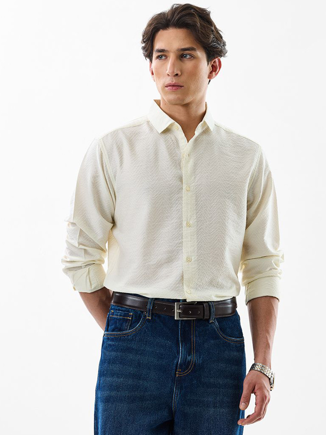 Snitch Chevron Textured Slim Fit Shirt