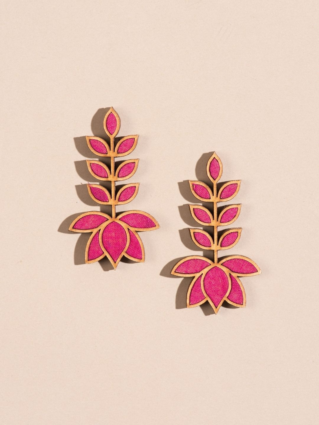 WHE Wooden Leaf Shaped Drop Earrings