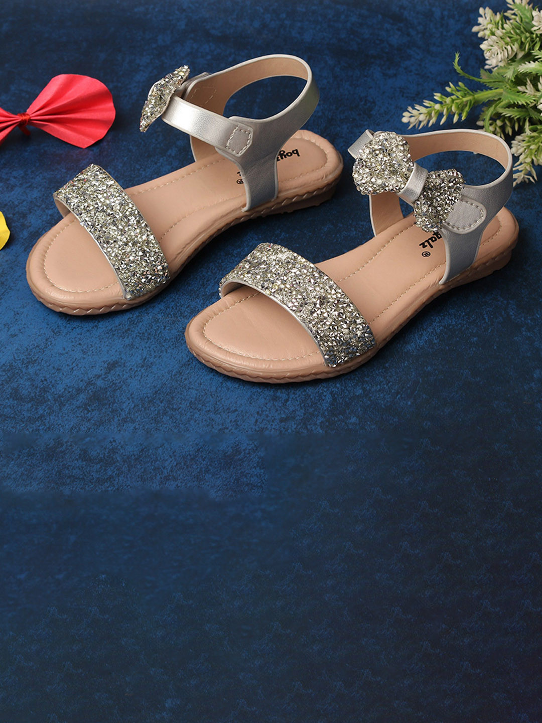 BOYZ N GALZ Girls PU Embellished Open Toe Flats