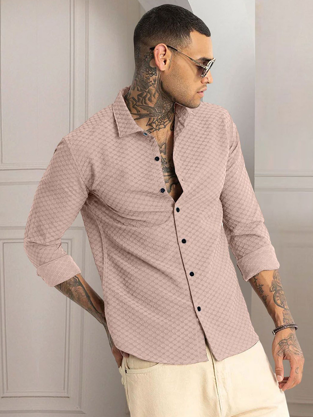 Moda Rapido Men Textured Spread Collar Casual Shirt