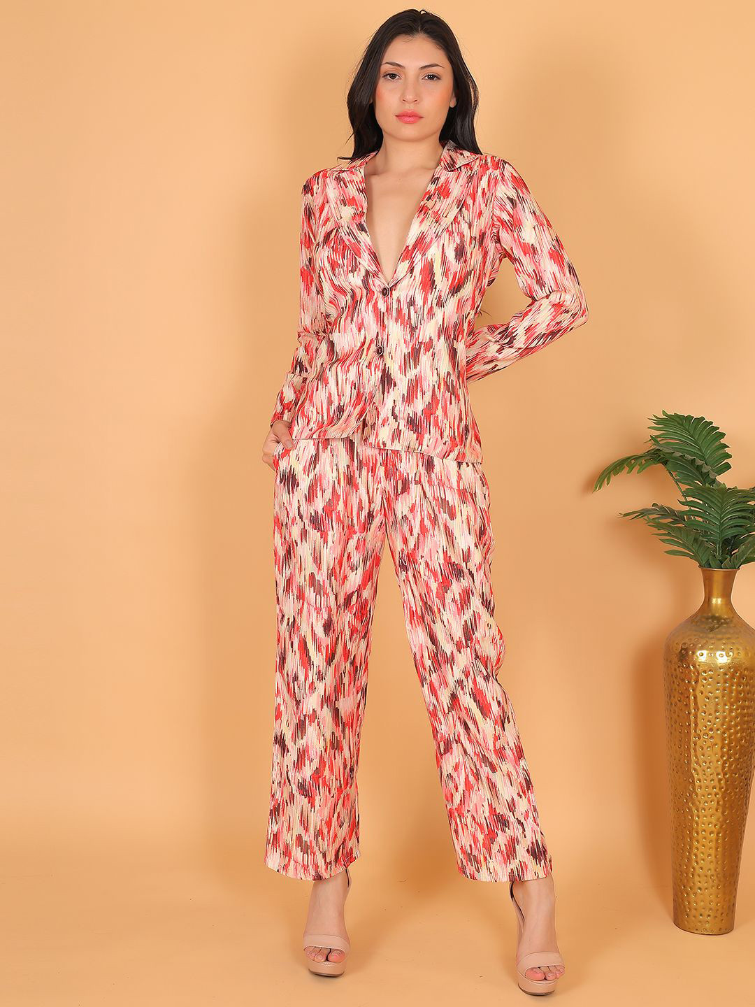 FIMS Printed Collar Neck Blazers With Trousers Co-Ords