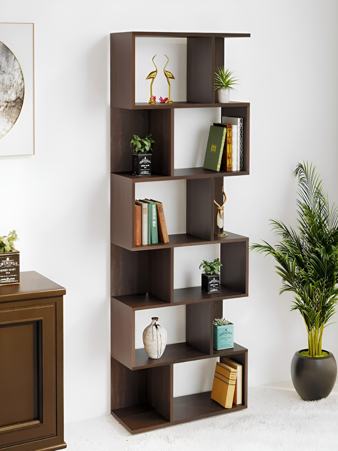 bluewud Crosbon Brown 7 Tier BookShelf With Decor Display