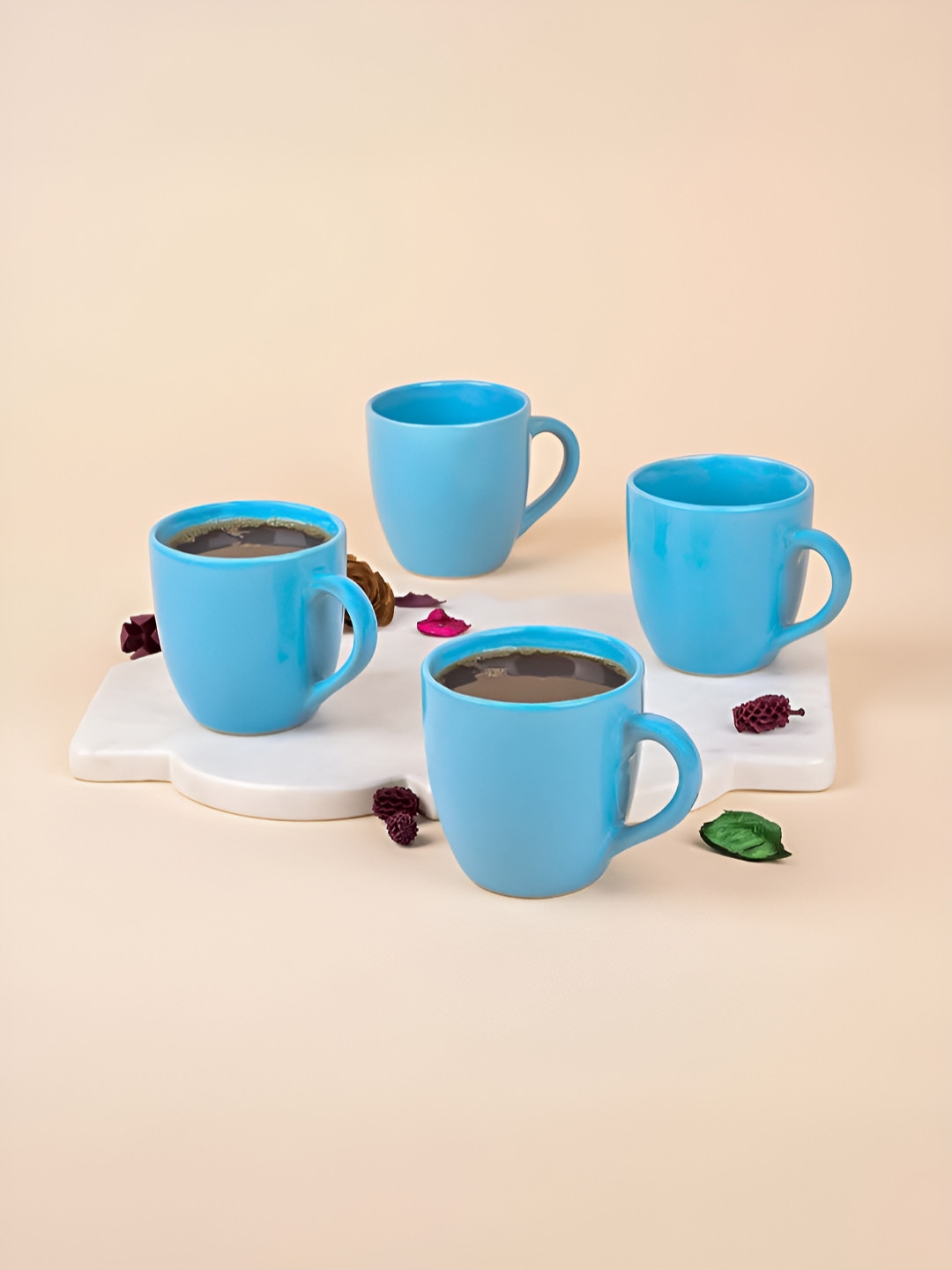 Storepedia Turquoise Blue Ceramic Microwave Safe 4 Piece Mugs-200ml