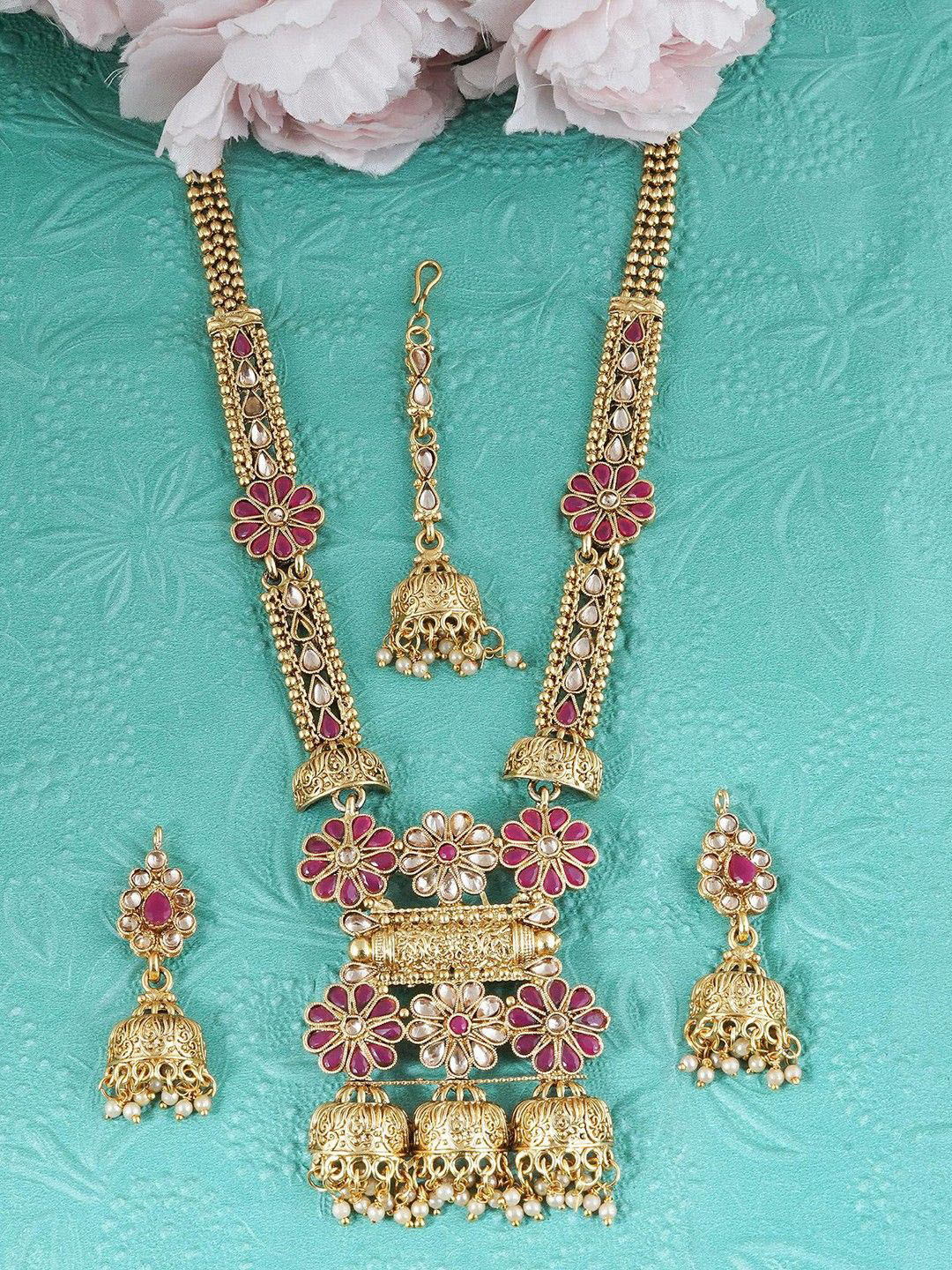 Anouk Gold-Plated AD Kundan Studded & Beaded Jewelley Set