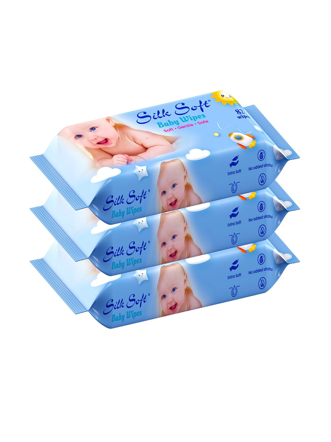 Silk Soft Set Of 3 Baby Wet Wipes With Castor Oil - 82Pcs Each