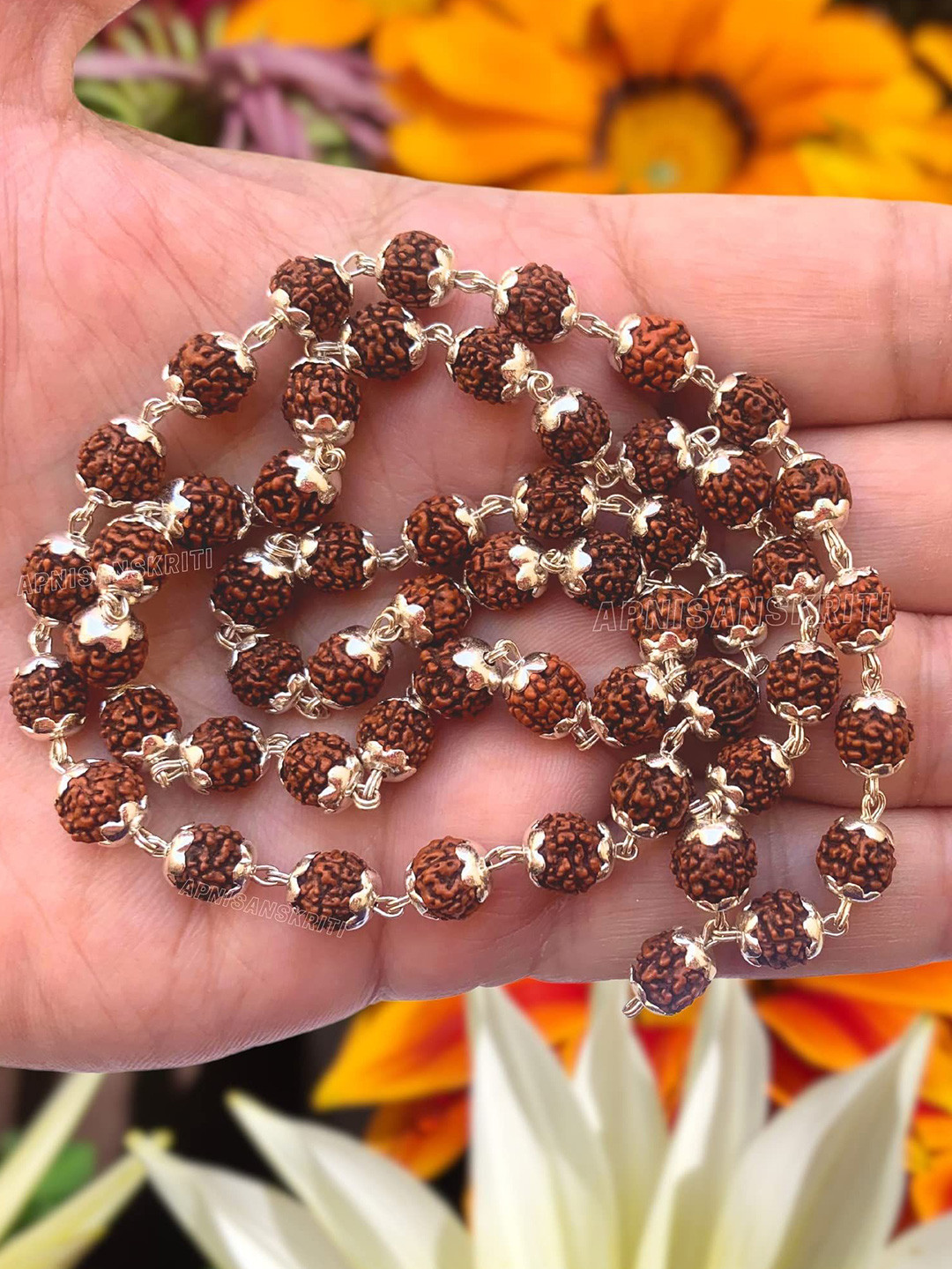 Apnisanskriti Unisex Rudraksha Pure Silver Mala