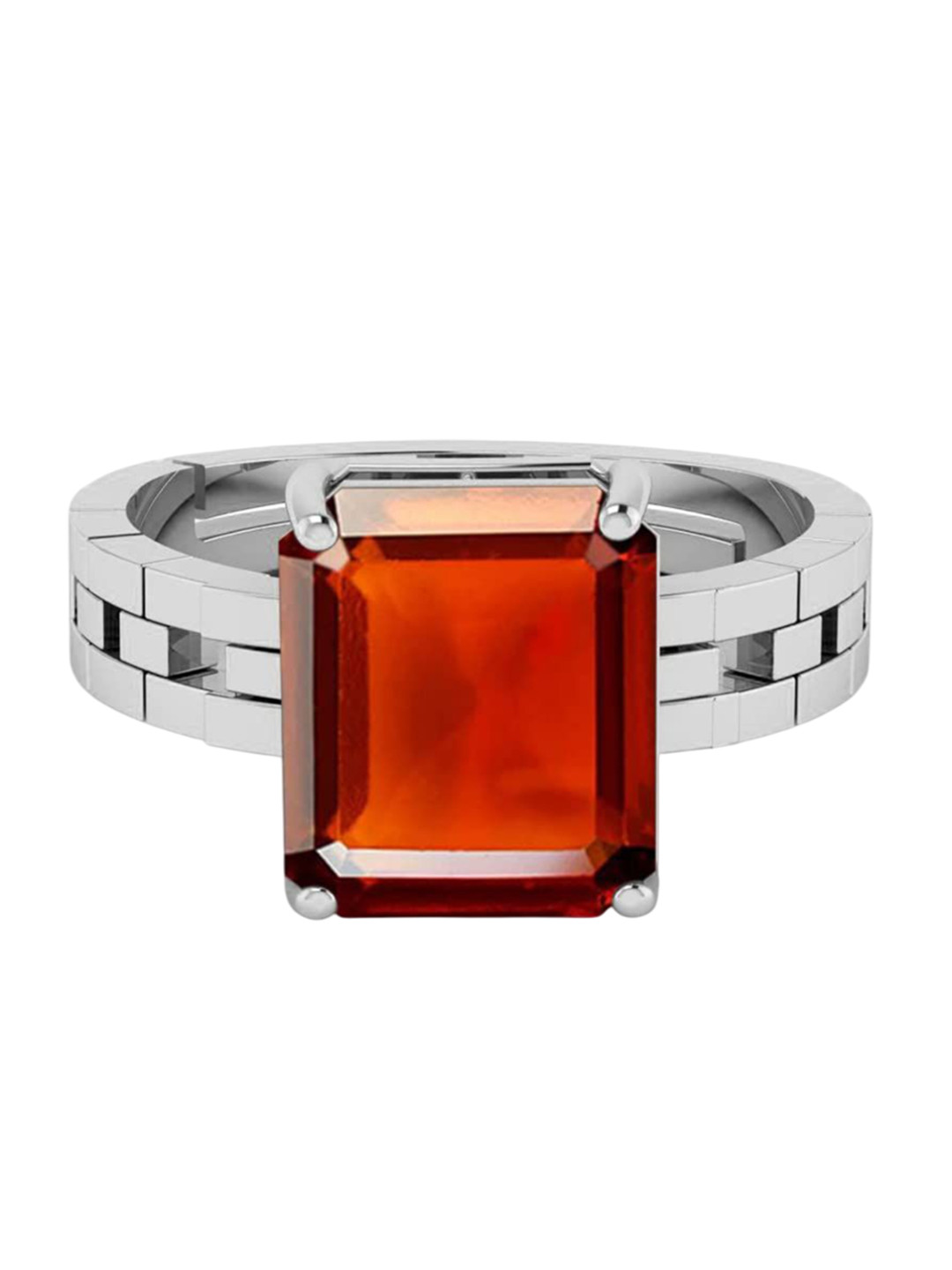RRVGEM 12.25 Ratti To 12.00 Ratti Red Gomed Silver Plated Adjustable Ring
