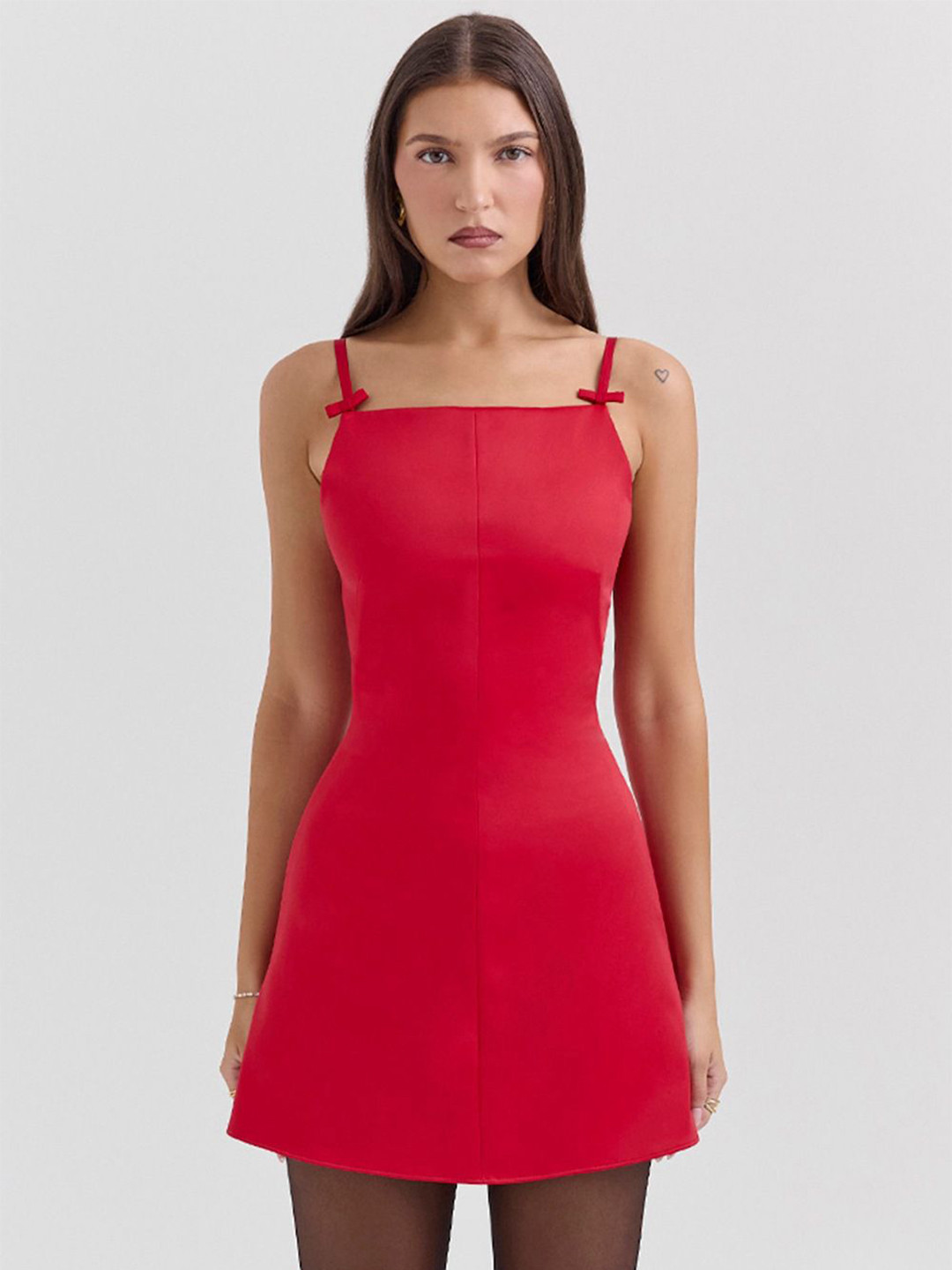 bebe Red Bow Shoulder Strap Sheath Mini Dress
