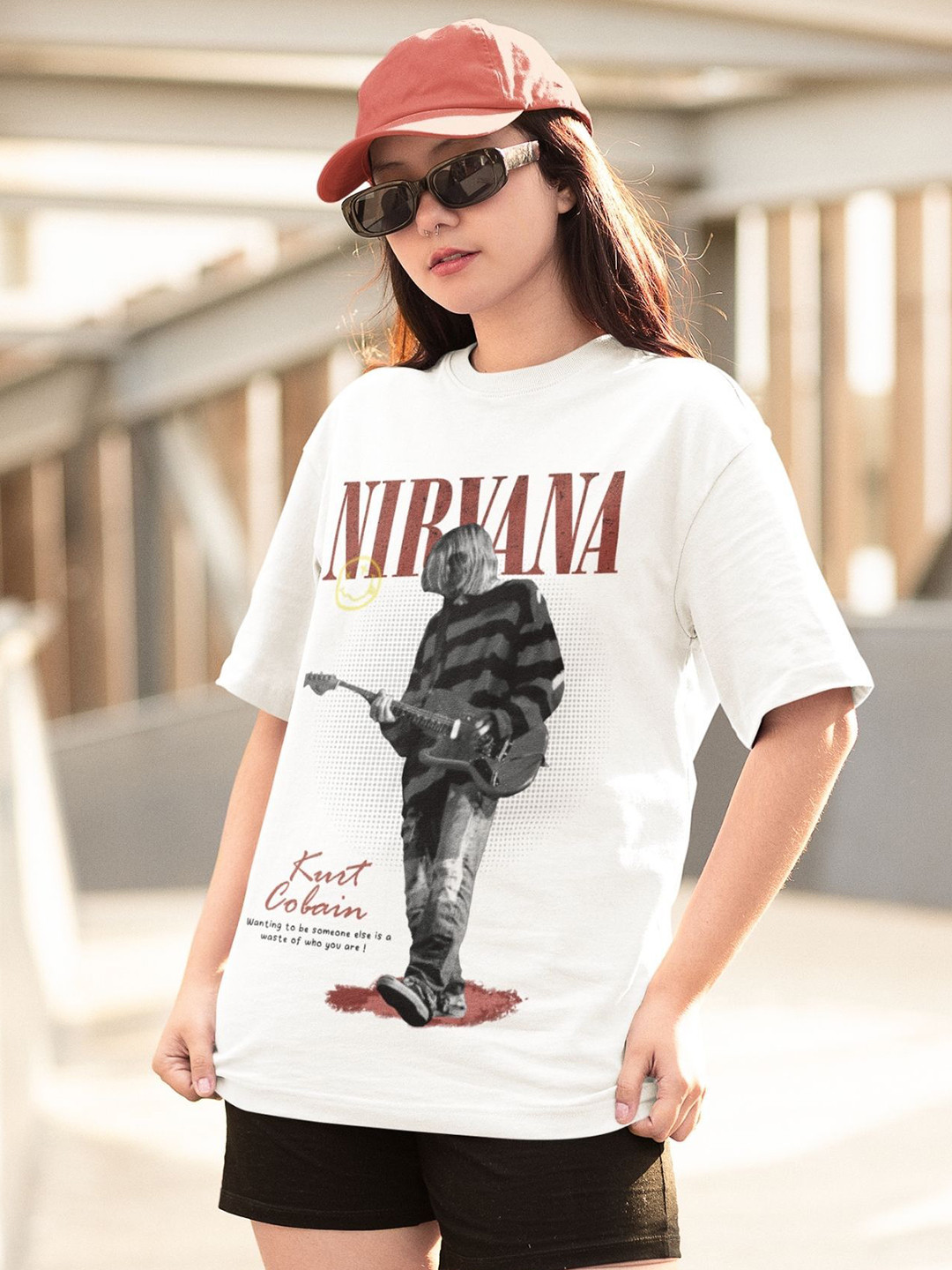 CAPTCHA Graphic Printed Nirvana Round Neck Drop Shoulder Sleeves Cotton Oversized T-Shirt