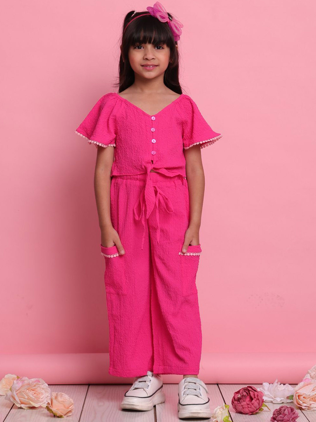 SAKA DESIGNS Girls V-Neck Top With Trousers