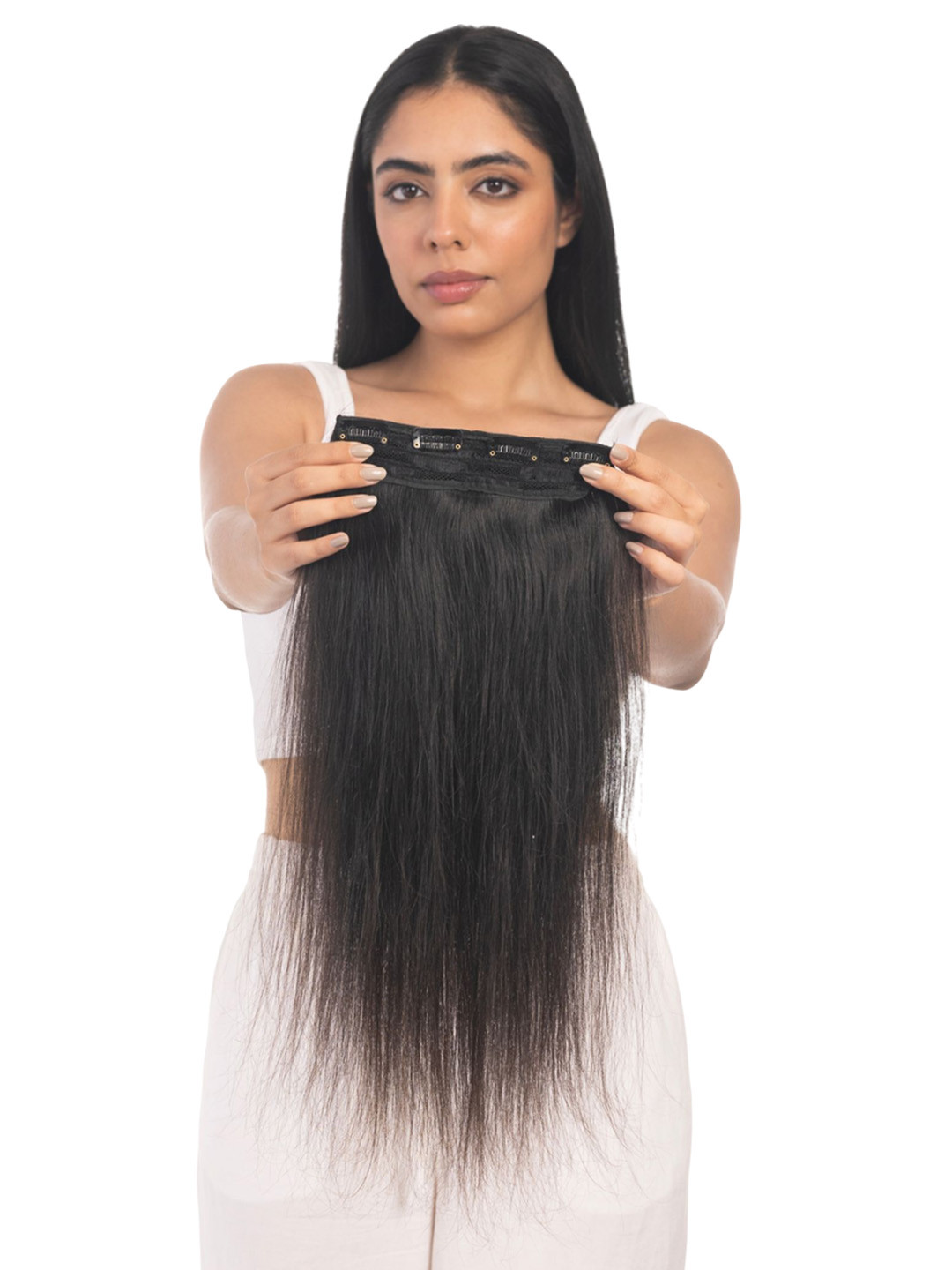 HAIRJOY 4 Clip In Straight Scalp Topper Hair Extension - Natural Black - 24 Inch