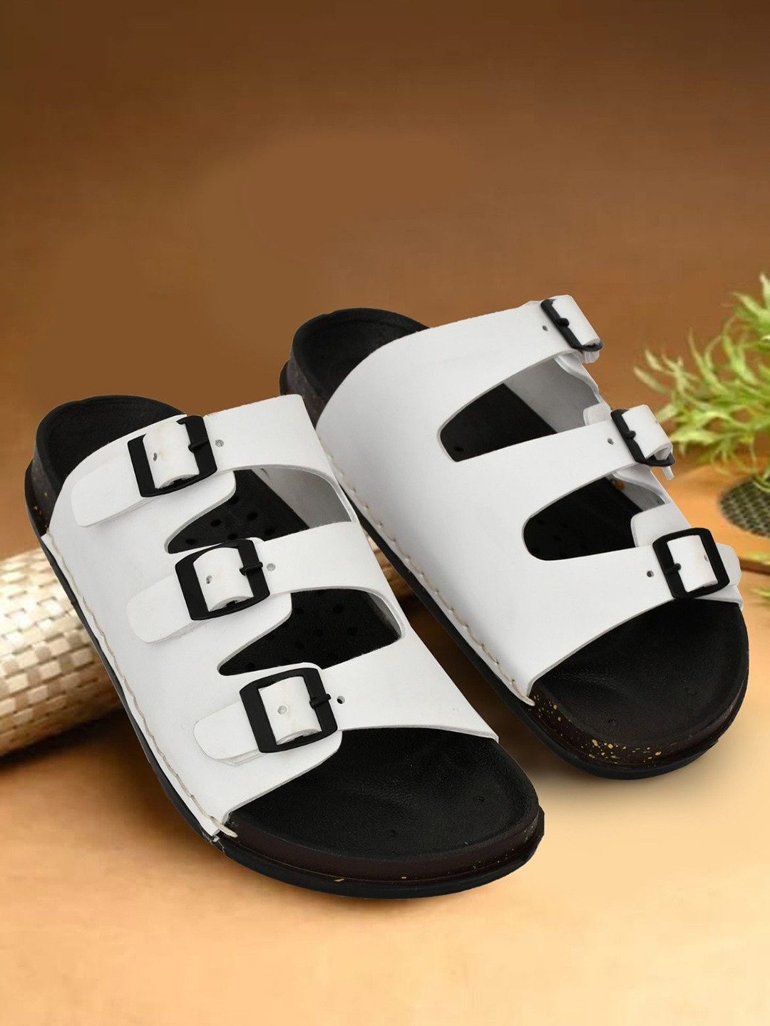 OZJI Men Slip-On Sliders with Buckles