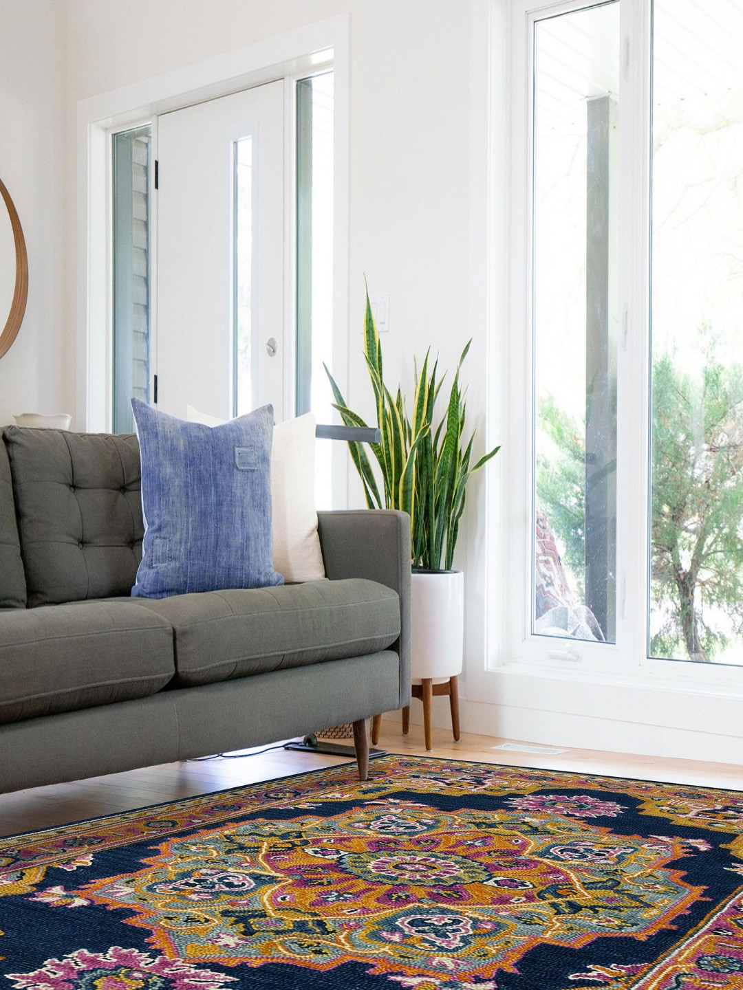 saraswatii global Boho Medallion Navy Blue & Purple Printed Tufted Woollen Carpet