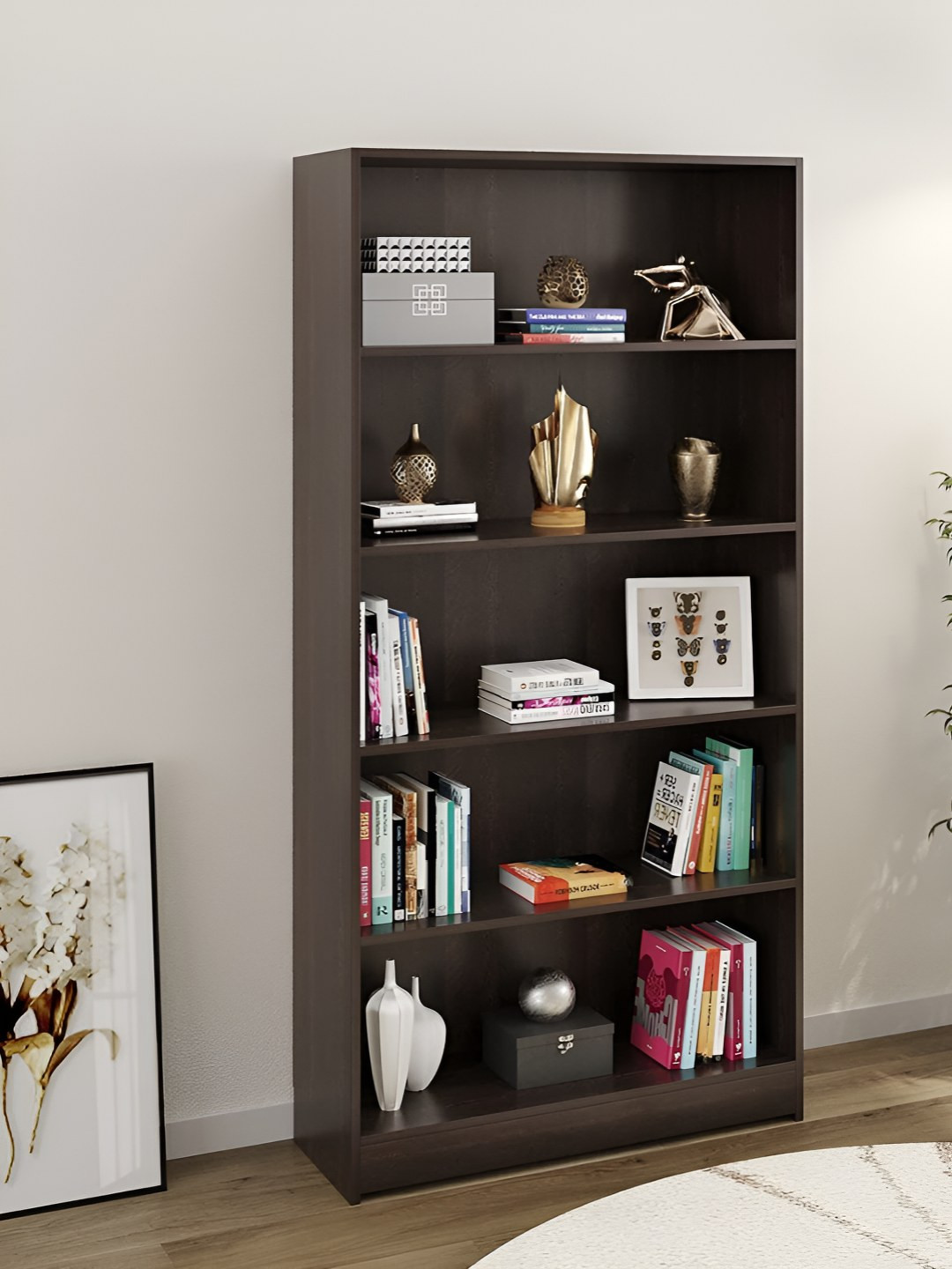 bluewud Alex Brown 5 Tier Bookshelf Cabinet Organizer