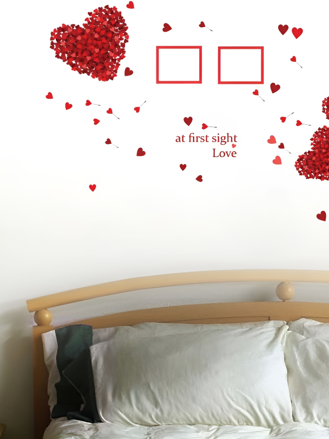 Decor Villa Multicolor Red Hearts with Frame Wall Sticker