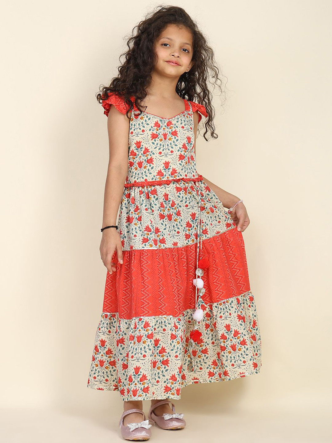 LIL PITAARA Girls Printed Pure Cotton Flared Maxi Ethnic Dress
