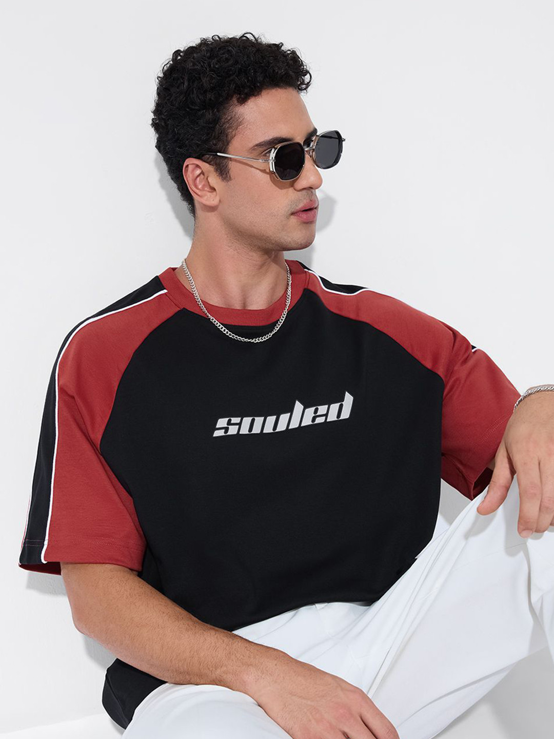 The Souled Store Black Blaze Men Round Neck Typography Cotton Oversized T-Shirts