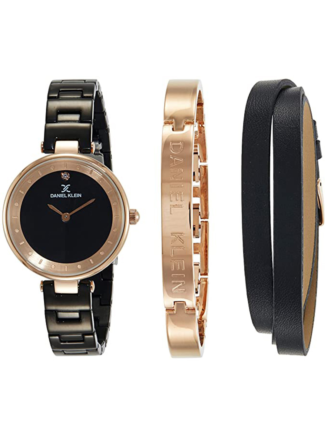 Daniel Klein Women Black Dial Analogue Watch Gift Set DK11663-5-New