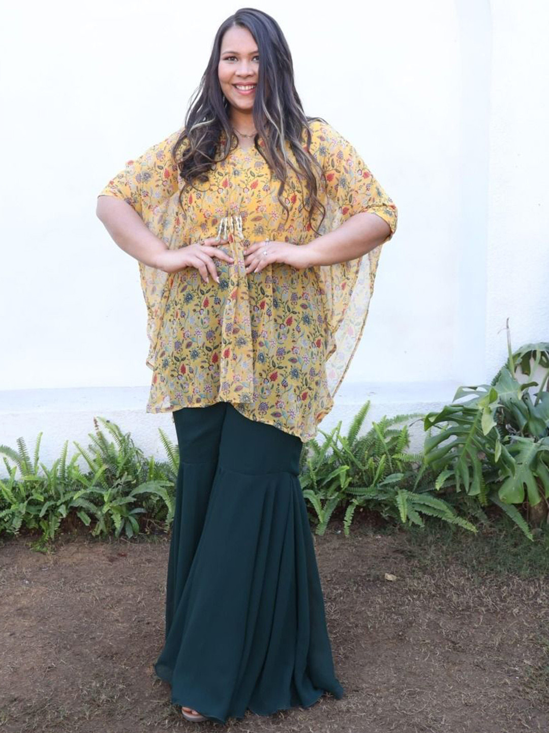 Swadeshi Shringaar Sunshine Forest Lotus Georgette Sharara Co-Ords