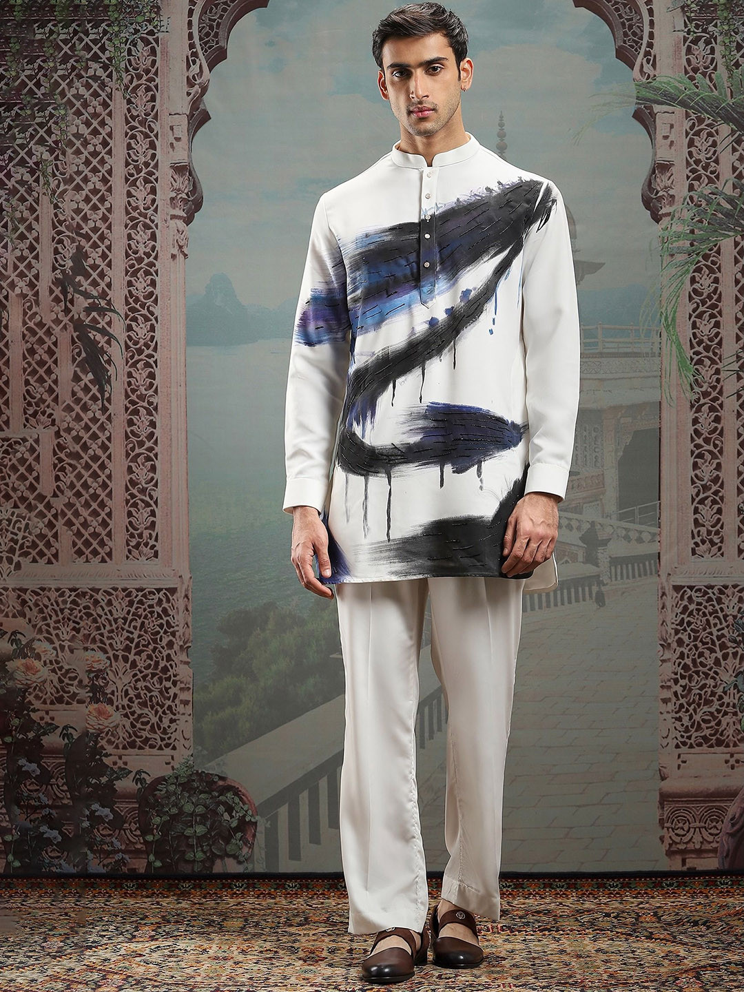 ASUKA Frosted Euphoria Abstract Printed Thread Work Chanderi Silk Kurta With Trouser