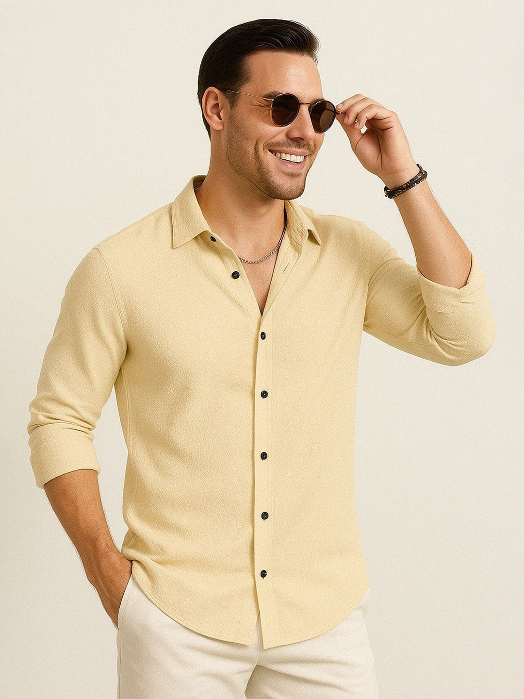 IKON FASHION Original Regular Fit Textured Roll-Up Sleeves Cotton Casual Shirt