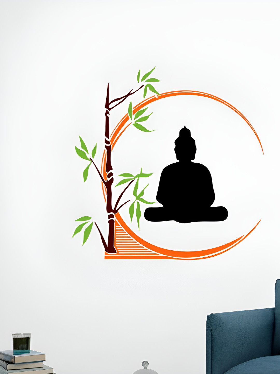 Decor Villa Multicolor Budha with Leafs Wall Sticker