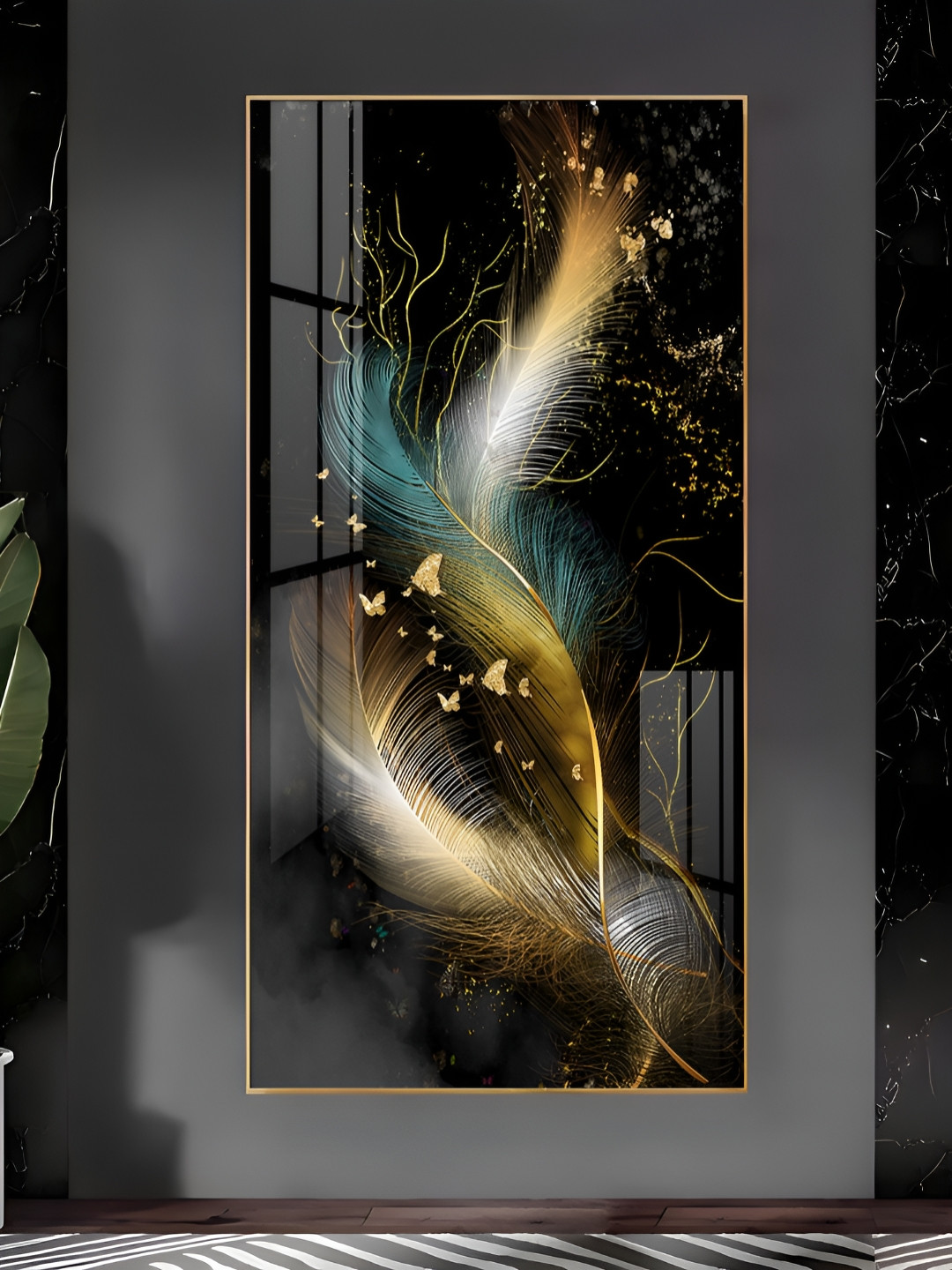 THE NEXT DECOR Majestic Feather Plastic Natural Elements Glossy Hall Wall Hangings-24In