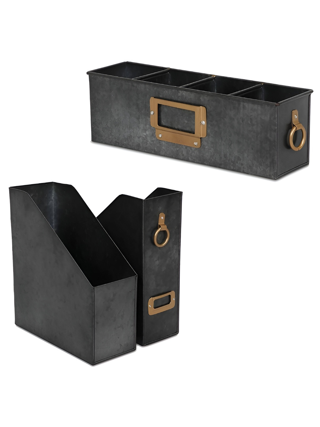 Living With Elan 3-Pcs Black Metal Office Study Table Organizer & File Holder