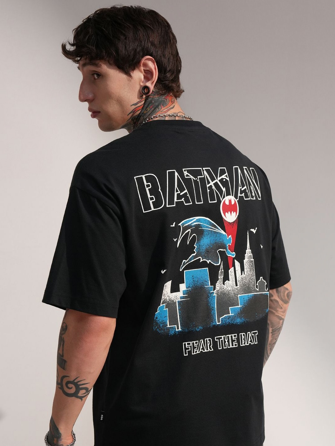 HIGHLANDER Batman Printed Drop-Shoulder Sleeves Relaxed Fit T-shirt