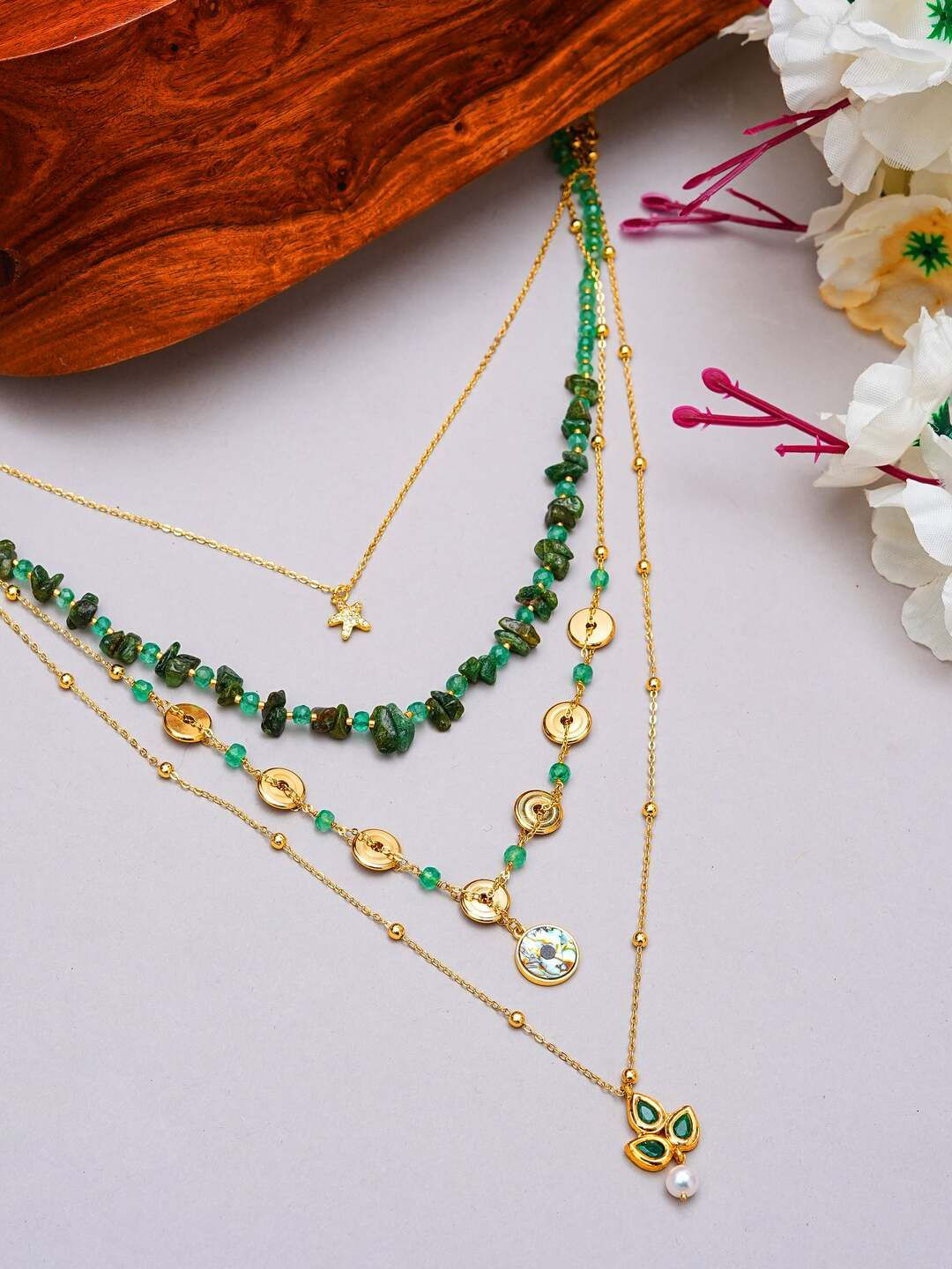 Basraa Gold-Plated Onyx Beaded Seraphina Layered Necklace