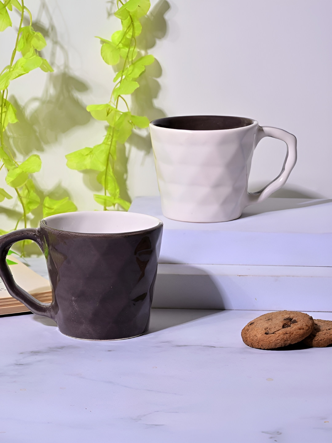 Storepedia Leher Black Colourblocked Ceramic Microwave Safe 2 Piece Cup-150ml