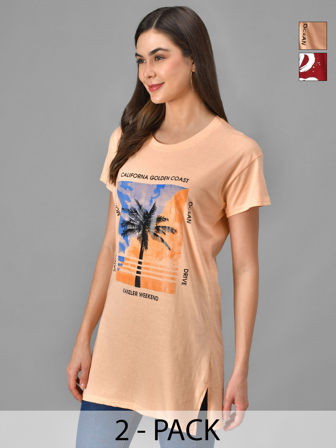 Christy World Graphic Printed Pack Of 2 Round Neck Cotton T-shirts