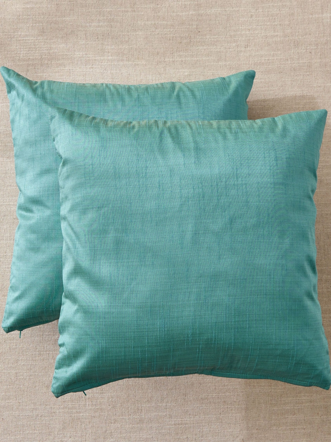Home Centre Wesley Teal Polyester Washable 2 Piece Textured Square Cushion Covers -16x16In