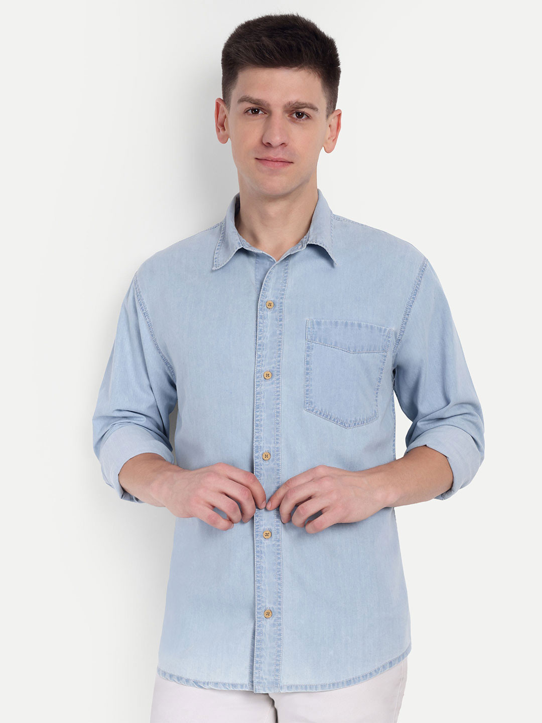 COSMIC Spread Collar Long Sleeves Denim Shirt