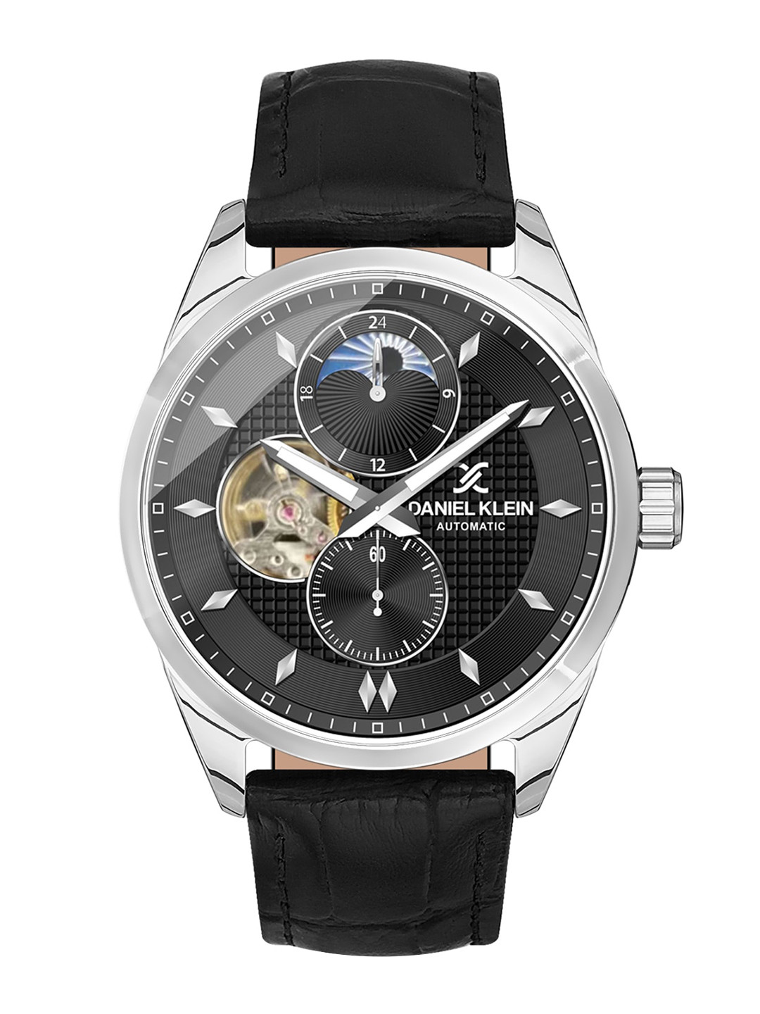 Daniel Klein Men Skeleton Dial & Leather Bracelet Style Straps Analogue Watch DK 1 13440-2