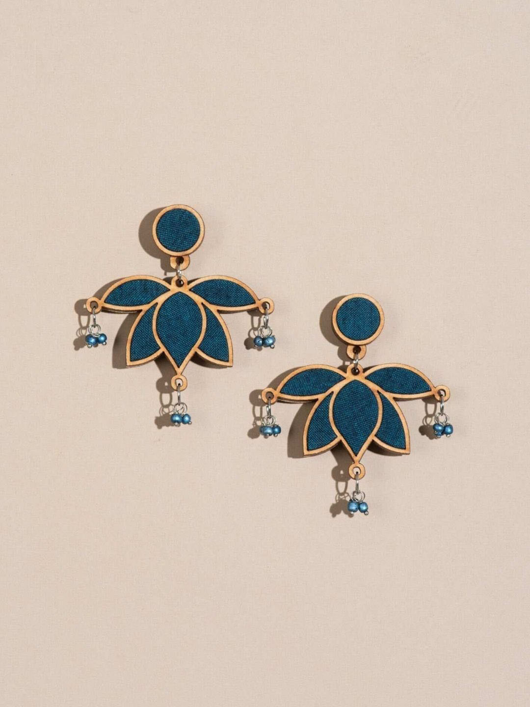 WHE Lotus Shaped Artificial Beads Beaded Drop Earrings