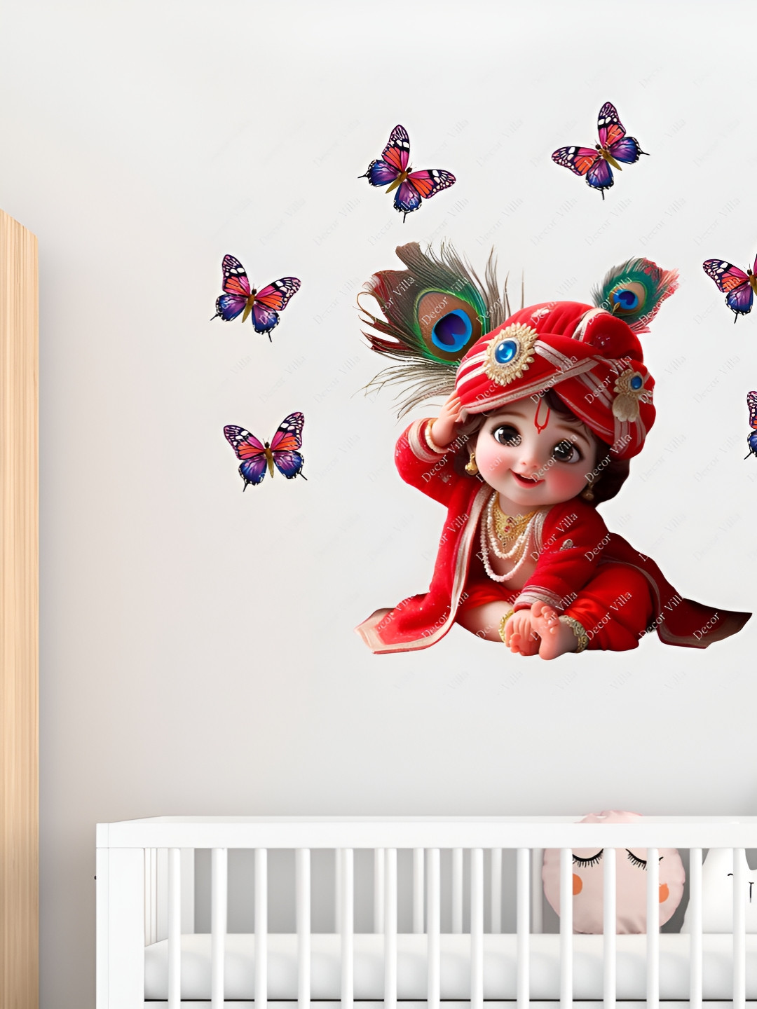 Decor Villa Multicolor Baby Kanha with butterflies Wall Sticker