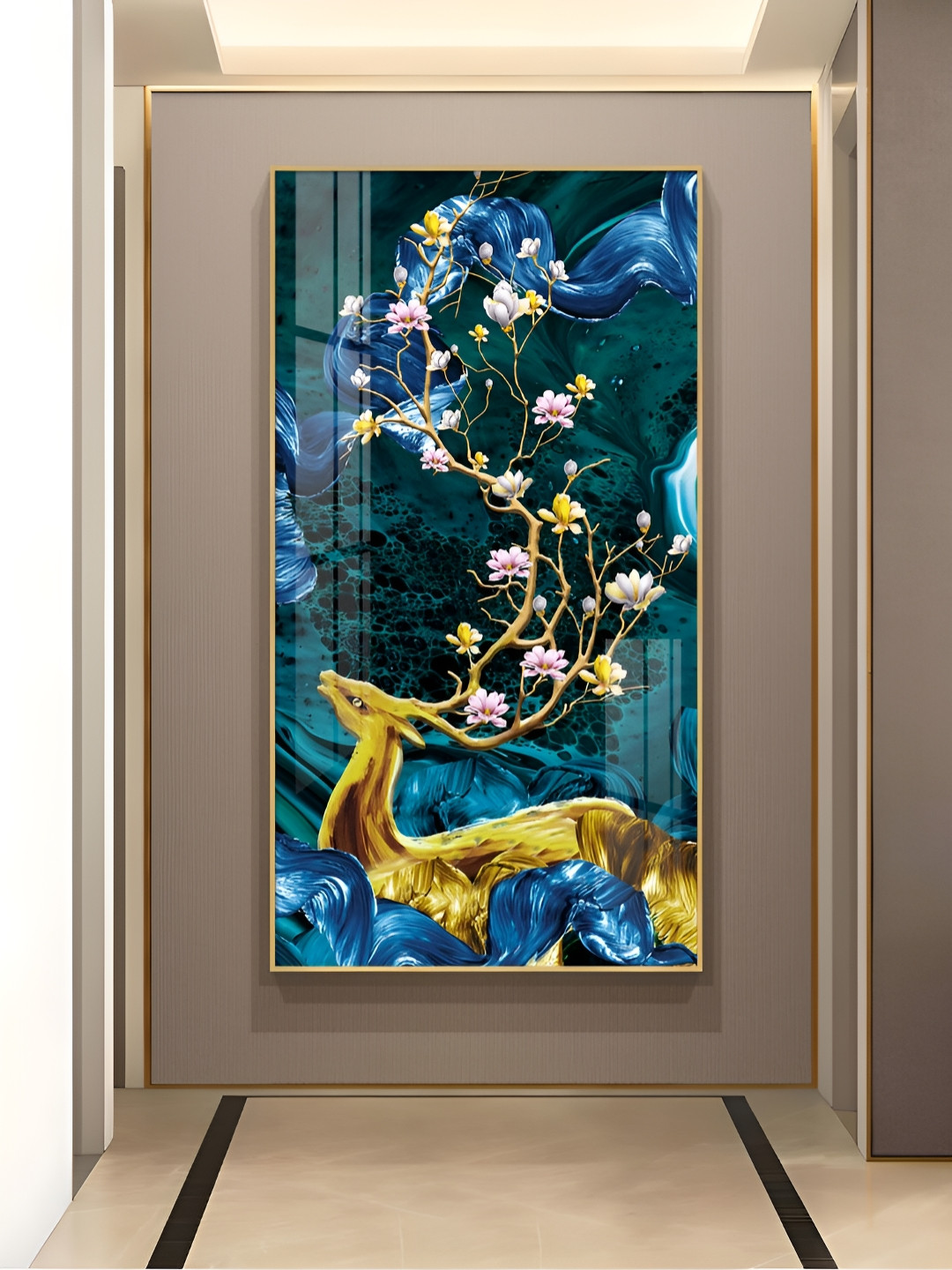 THE NEXT DECOR Deers Serenade Plastic Floral Glossy Hanging Hall Wall Hangings-24In