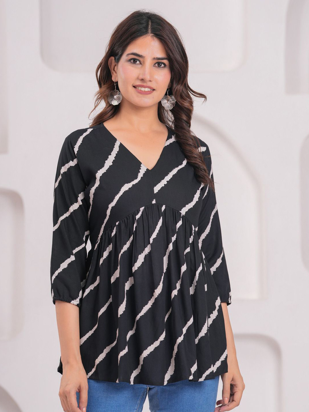 SARAI CREATIONS Women Striped V-Neck Empire Top