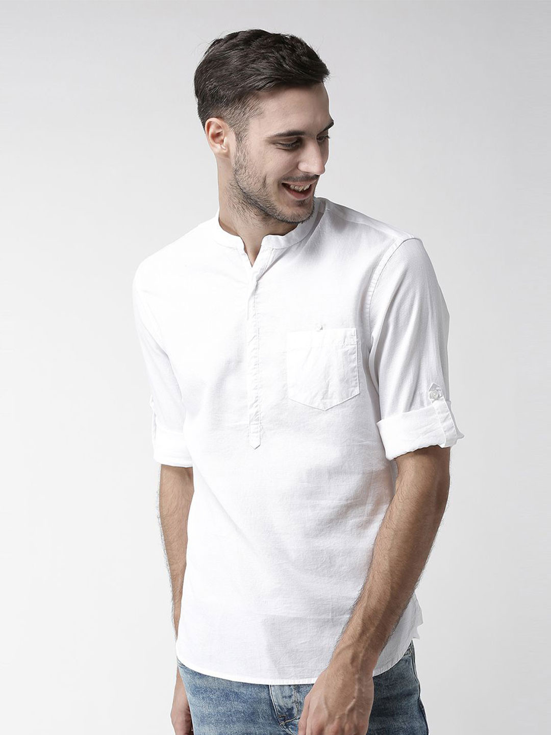Celio Men Solid Mandarin Collar Cotton Kurta