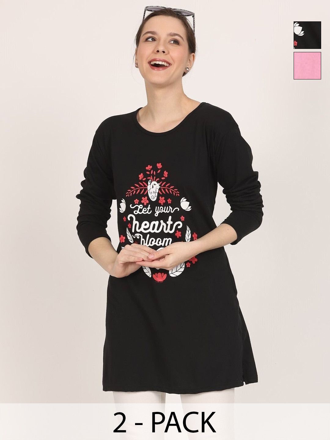 DDASPRATION Women Pack of 2Typography Printed Cotton T-shirt