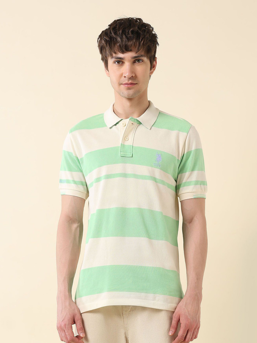 U.S. Polo Assn. Summer Splash Striped Polo Collar Pure Cotton Slim Fit T-shirt
