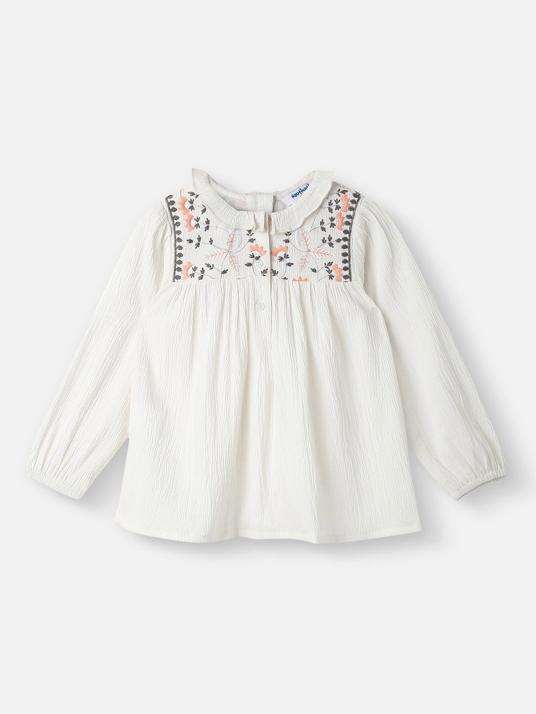 Nauti Nati Girl Cotton Ruffled Collar Embroidery Detail Top
