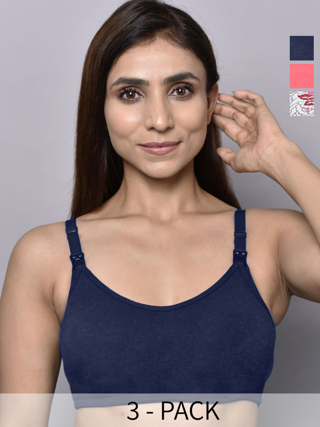 Inner Sense Pack Of 3 Organic Cotton Antimicrobial Non Padded Full Coverage Maternity Bra